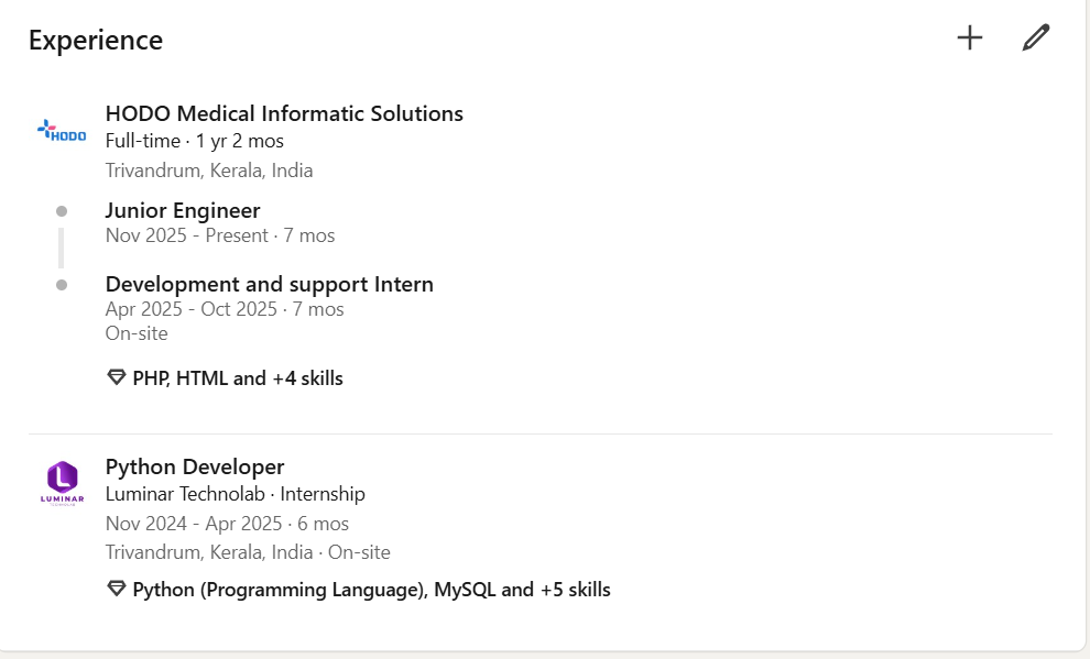 LinkedIn experience: HODO and Luminar Technolab